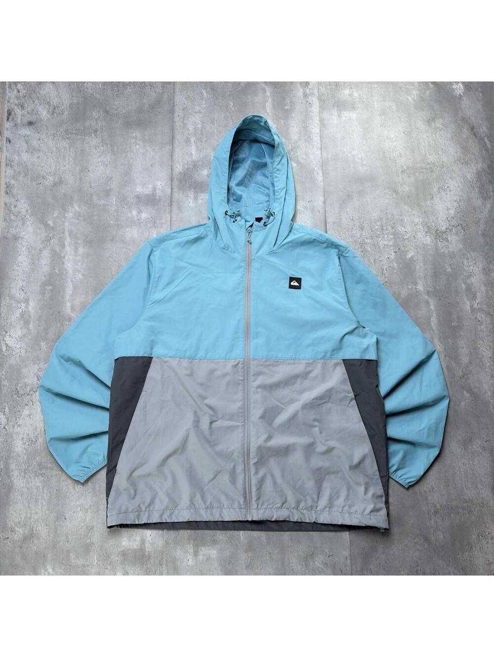 Y2K Teal Quiksilver Surf Grunge Windbreaker Hooded Jacket